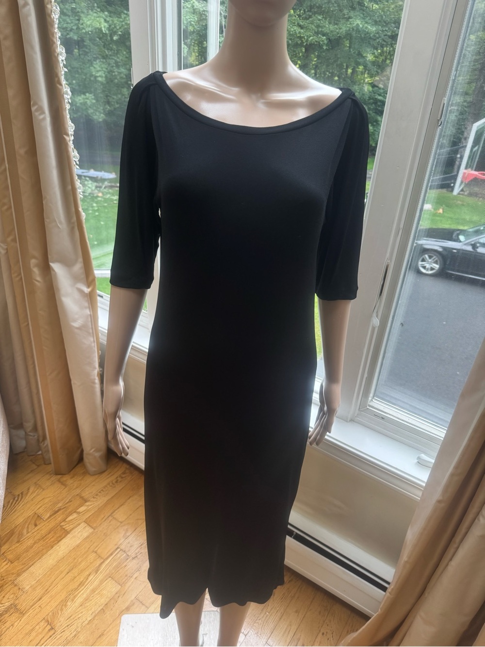 NWOT. Piazza Sempione Black Midi Boatneck Dress